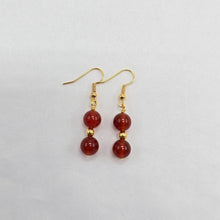 Load image into Gallery viewer, 2- 8mm carnelian beads on gold finished brass ear wire