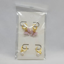 Load image into Gallery viewer, Butterfly and Pearl Huggie Earrings