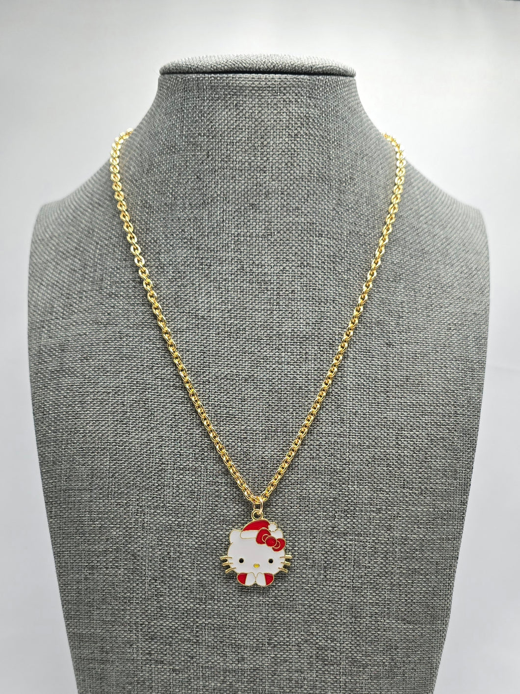 Christmas Kitty Enamel Necklace