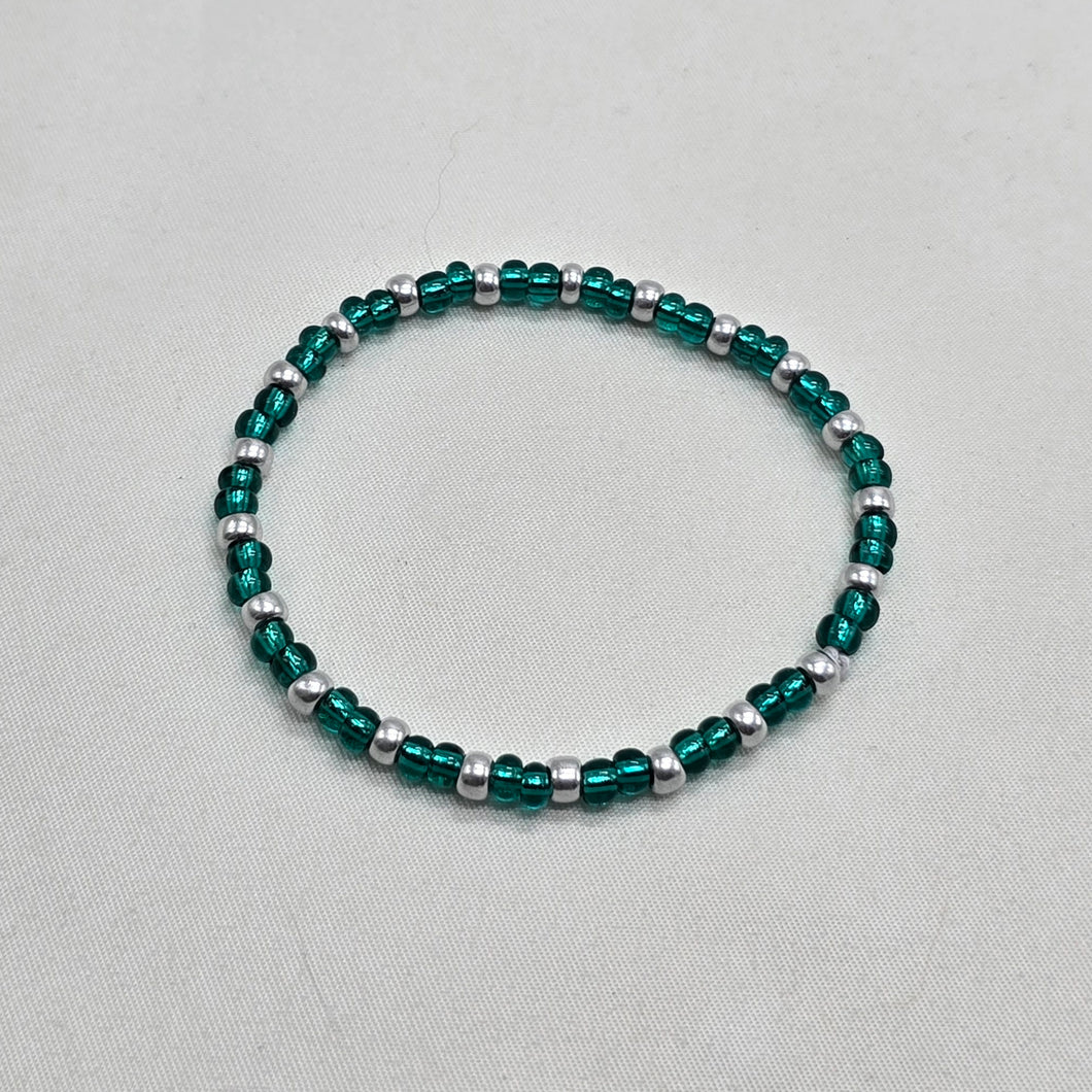 Teal and Silver Seed Bead Bracelet