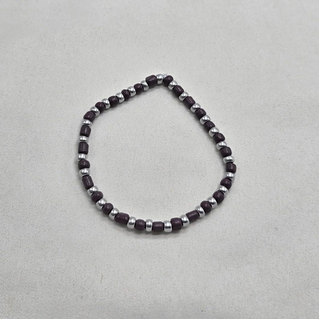 Purple and Silver Seed Bead Bracelet