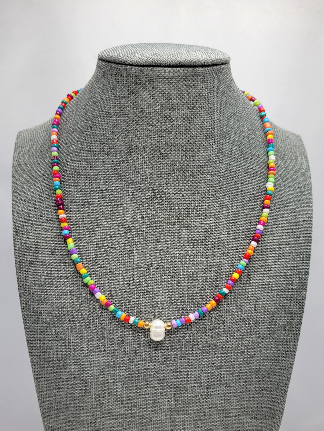 Colorful Seed Bead and Pearl Necklace