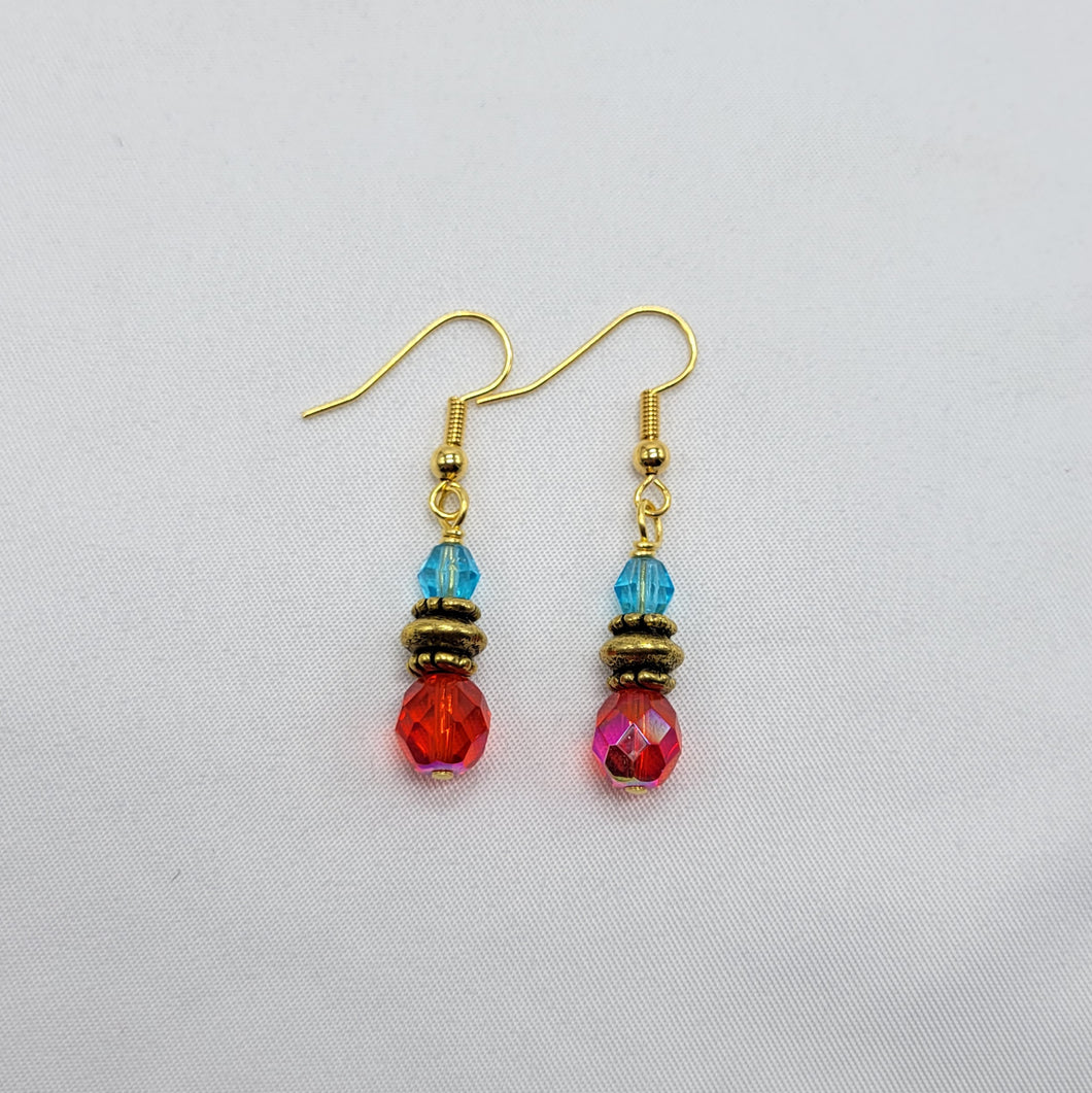 Blue and Red Beaded Earrings