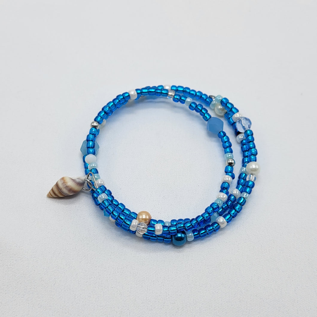 Blue Glass Bead Wrap Bracelet