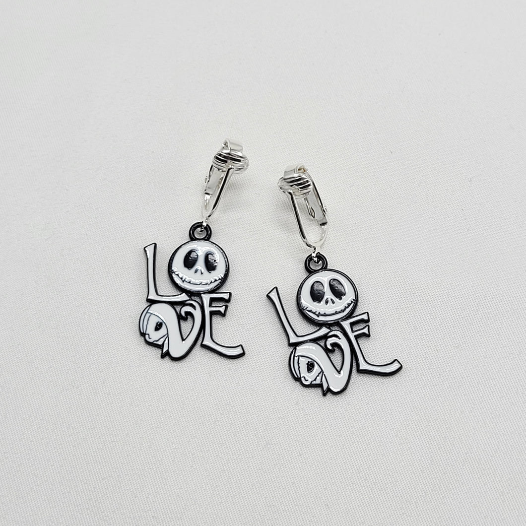 Skeleton Couple Clip On Earrings