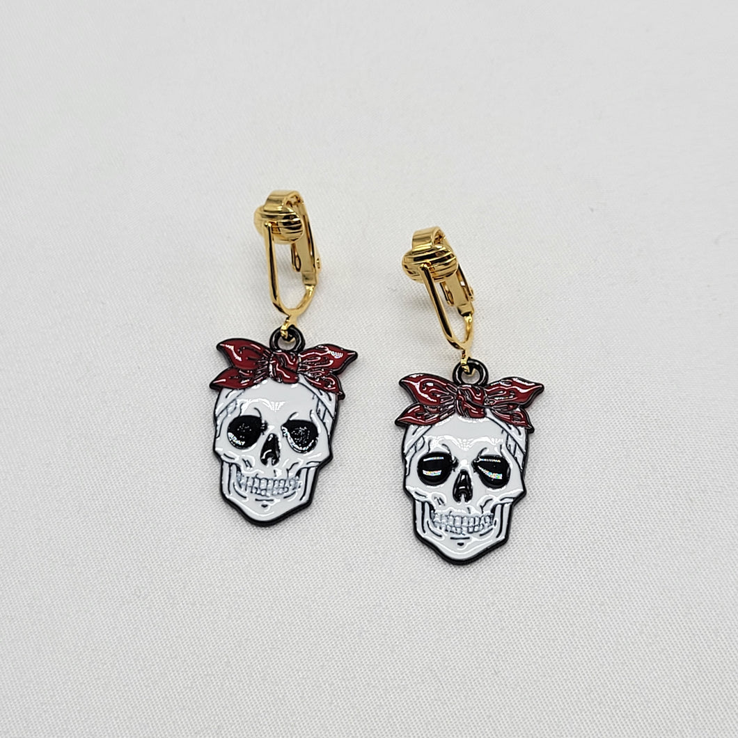 Skull Clip On Earrings