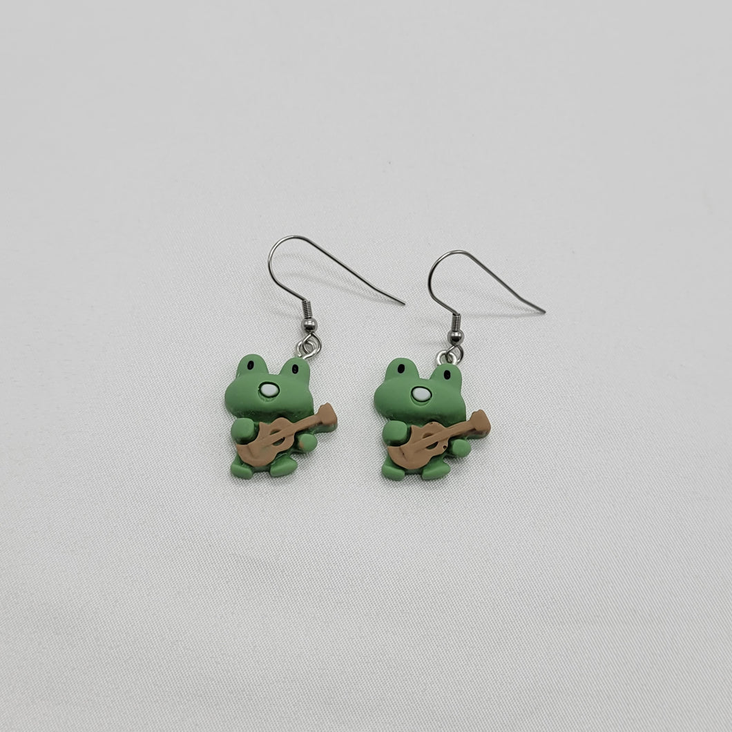 Frog with Ukulele Earrings