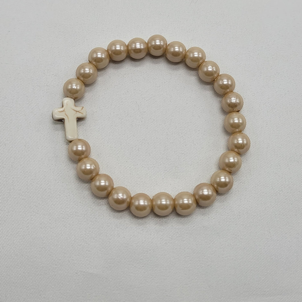 Pearl and Cross Stretch Bracelet
