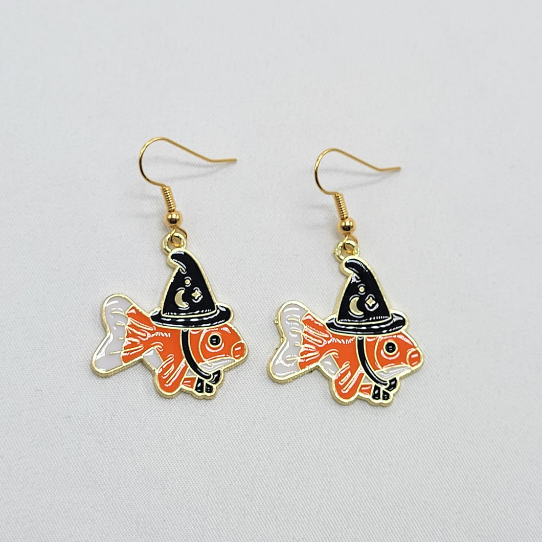 Goldfish in Wizard Hat Earrings