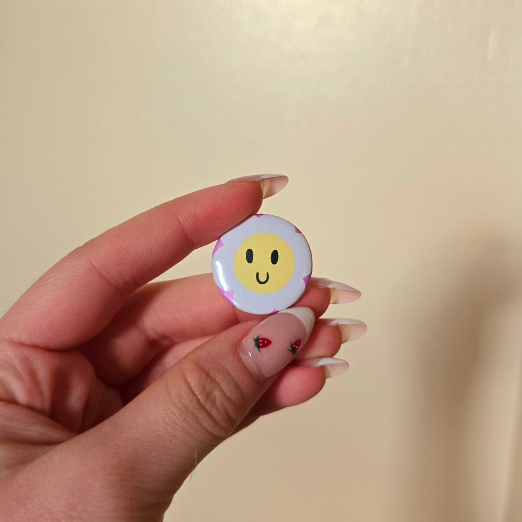 Smiley Flower Button Pin