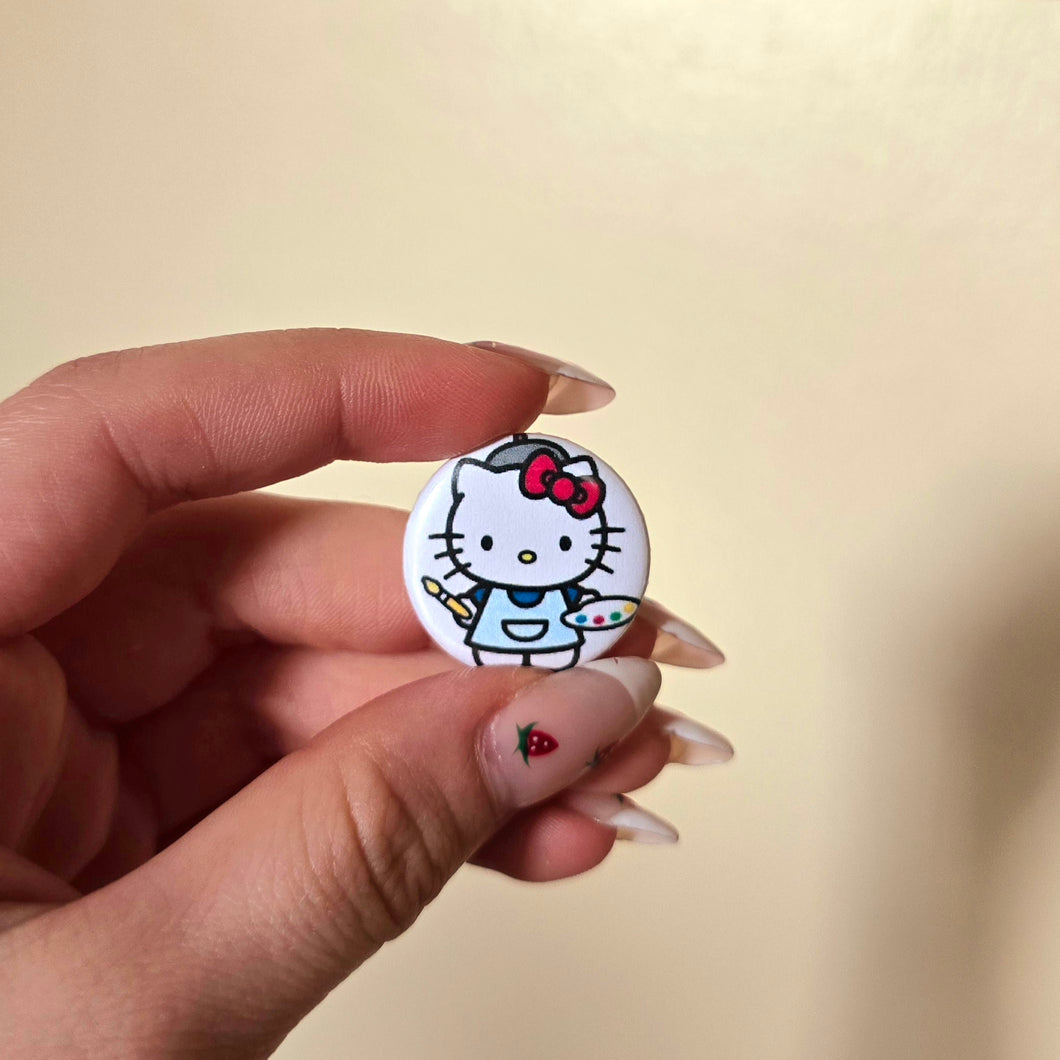 Kitty Painter Button Pin