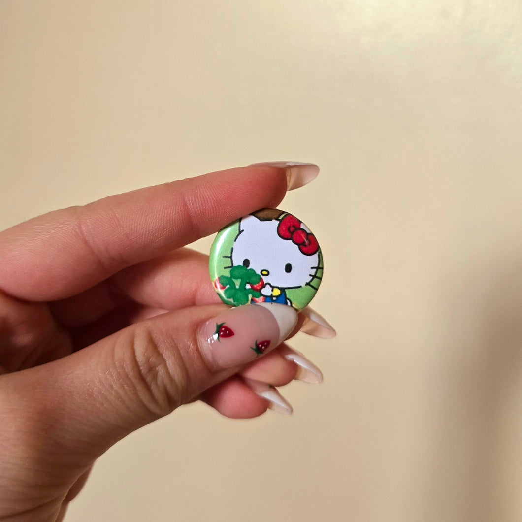 Strawberry Picking Button Pin