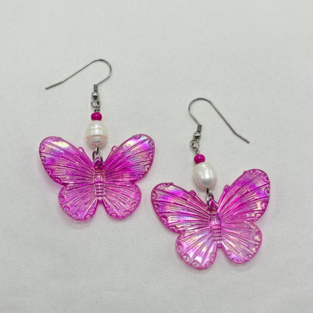 Butterfly and Pearl Earrings