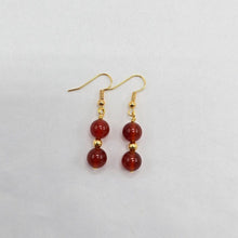 Load image into Gallery viewer, 2- 8mm carnelian beads on gold finished brass ear wire
