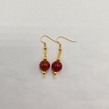 Load image into Gallery viewer, 10mm carnelian bead on gold finished brass ear wire
