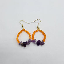 Load image into Gallery viewer, Amethyst and Orange Hoops
