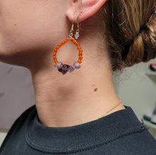 Load image into Gallery viewer, Amethyst and Orange Hoops
