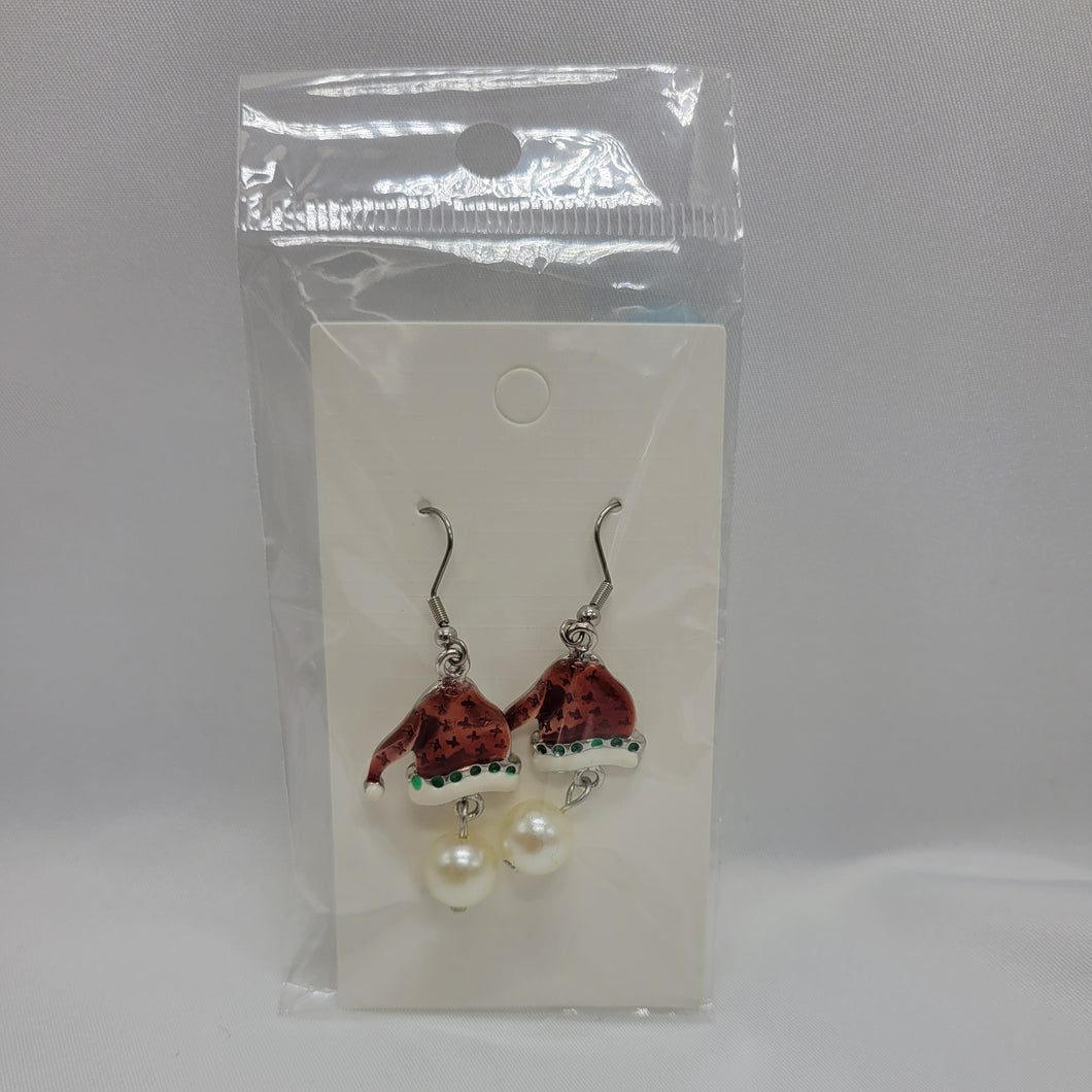 Santa Hat and Pearl Earrings