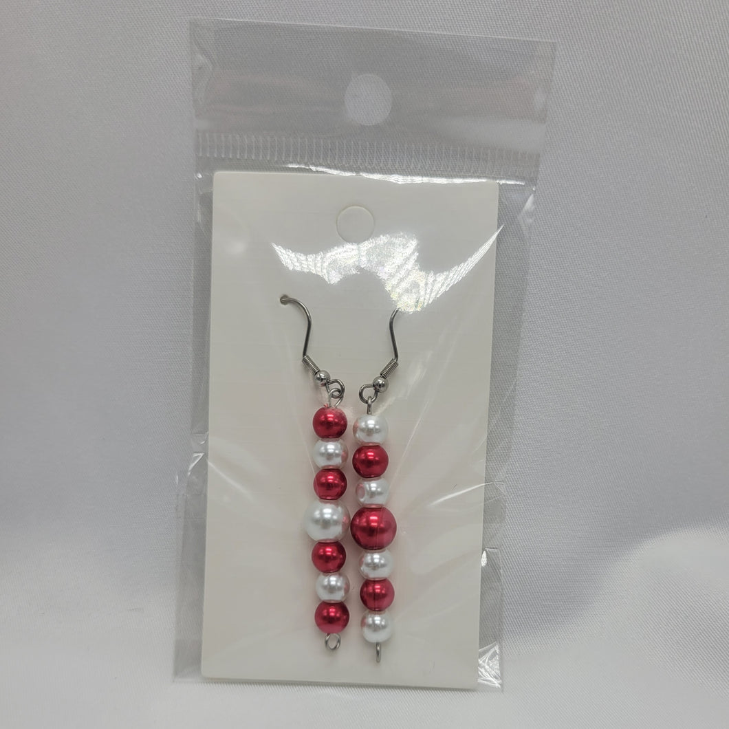 Red n White Pearly Earrings