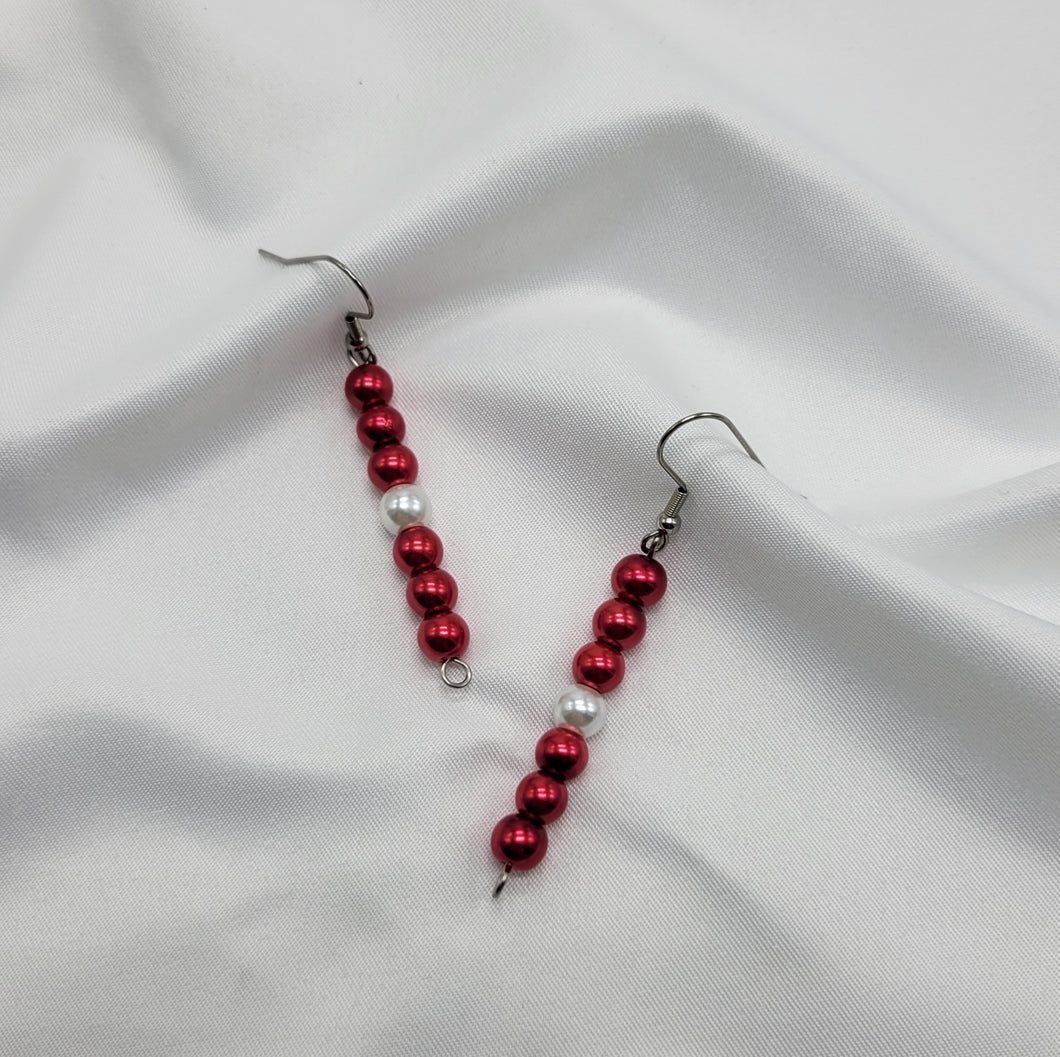 Red and White Pearly Earrings