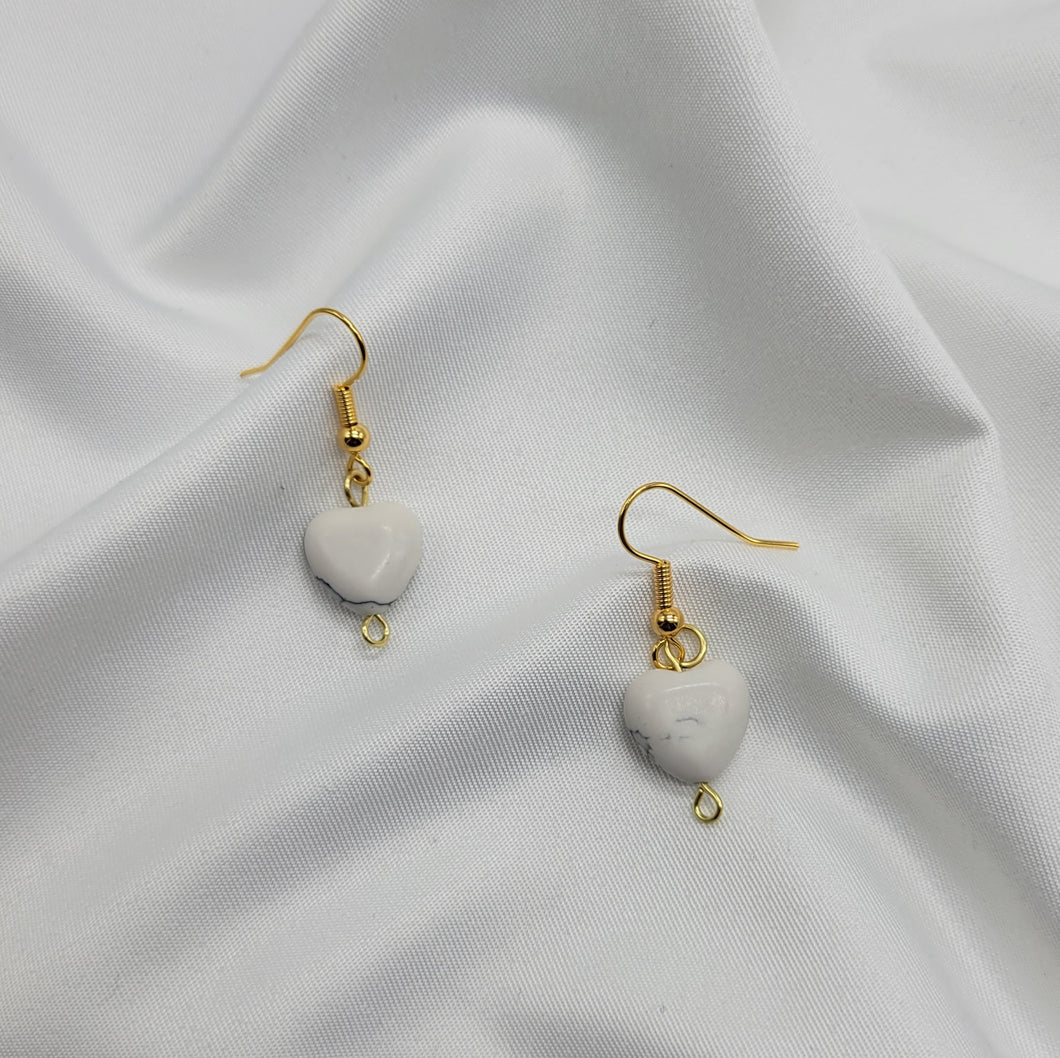 Howlite Heart Earrings (Clip and Pierced)