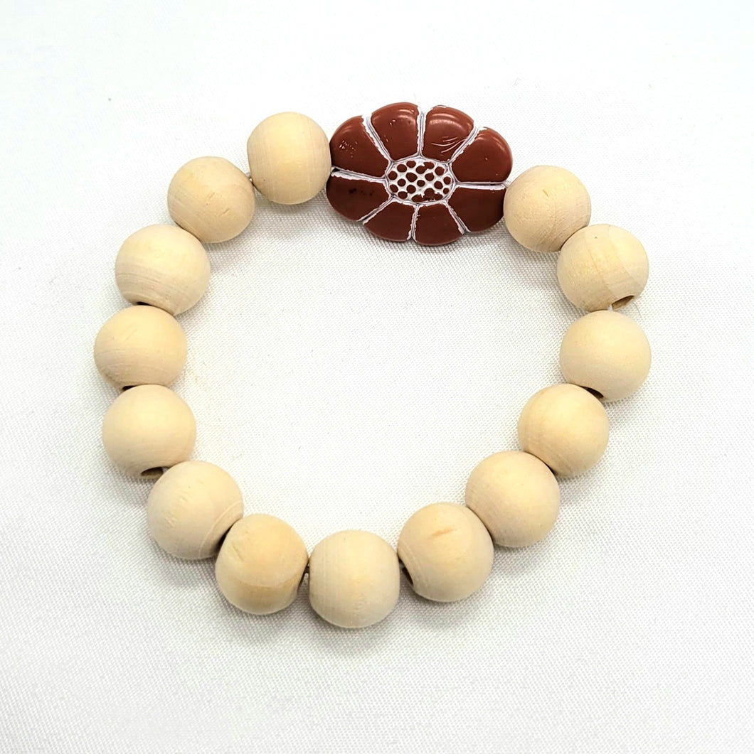 Flower and Wood Bead Bracelet