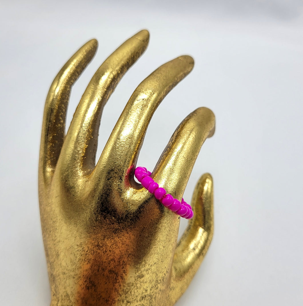 Pink Seed Bead Stretch Ring