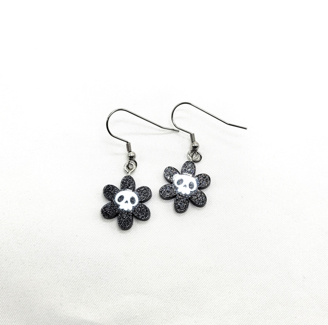 Flower Skull Acrylic Earrings