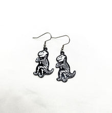Load image into Gallery viewer, Halloween Enamel Dino Skeleton Earrings
