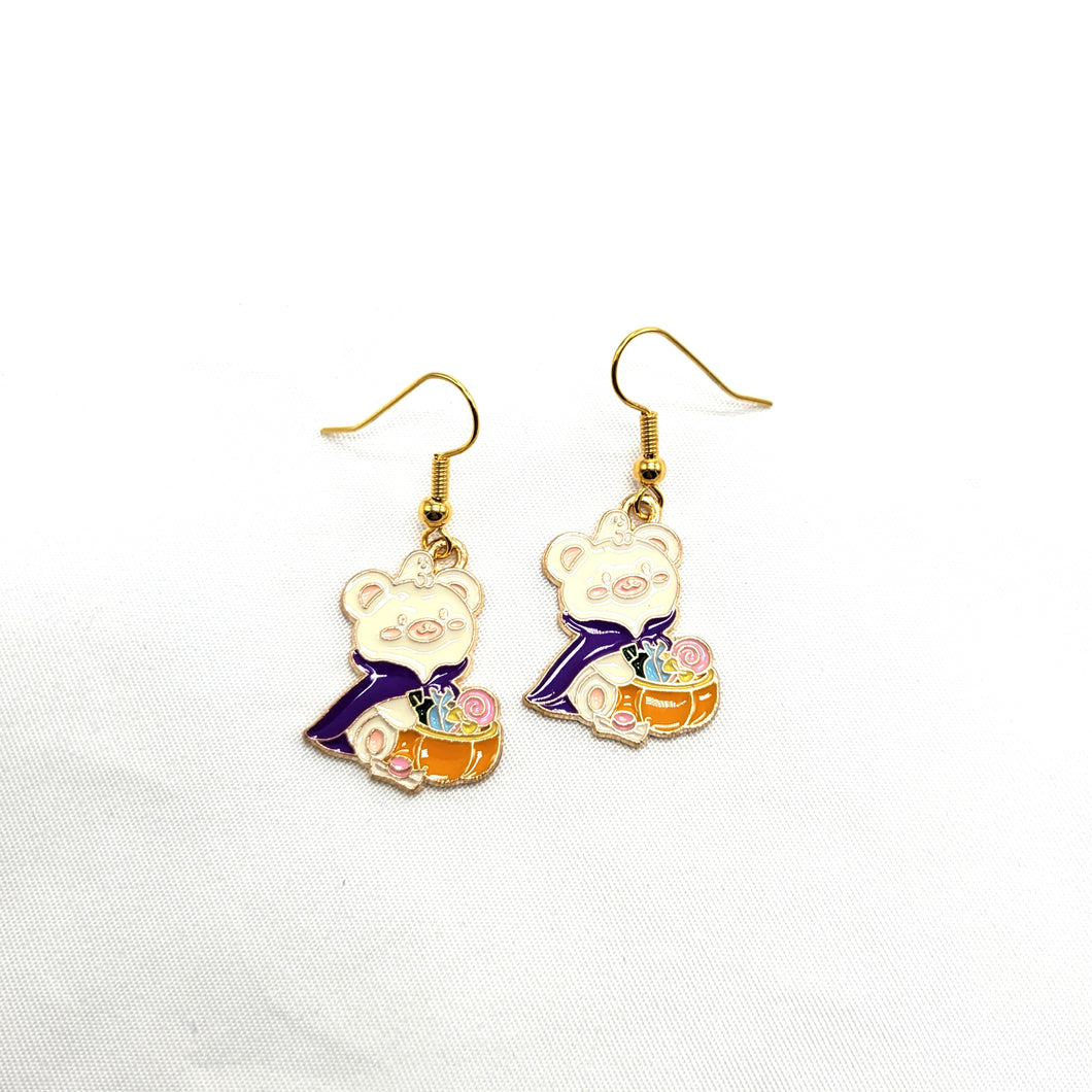 Trick or Treat Bear Enamel Earrings