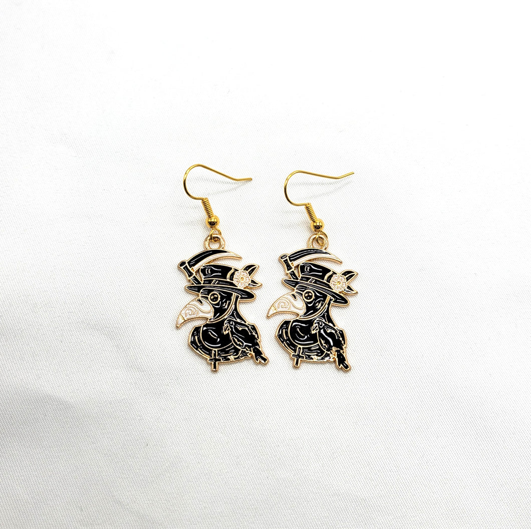 Enamel Raven with Sickle Earrings