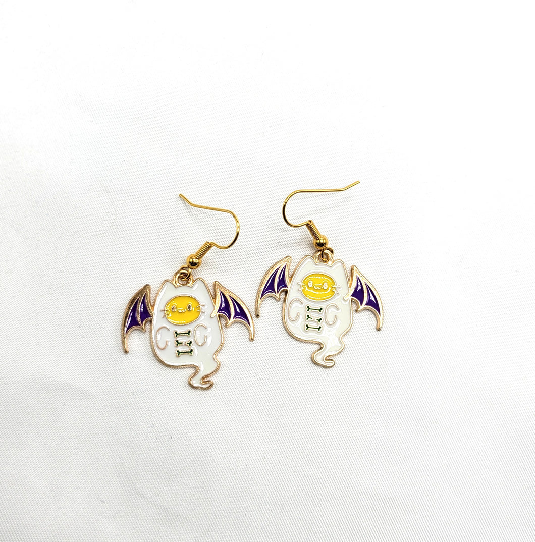 Bat Cat Enamel Earrings