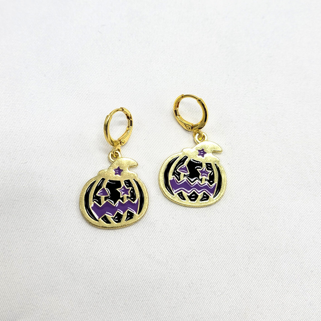 Jack O'Lantern Enamel Huggie Earrings