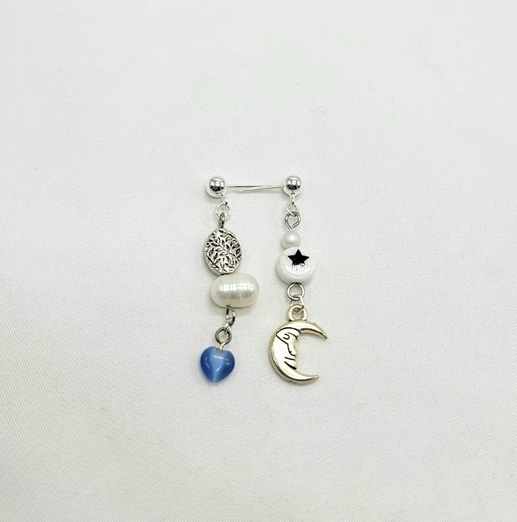 Blue Heart Moon Earrings