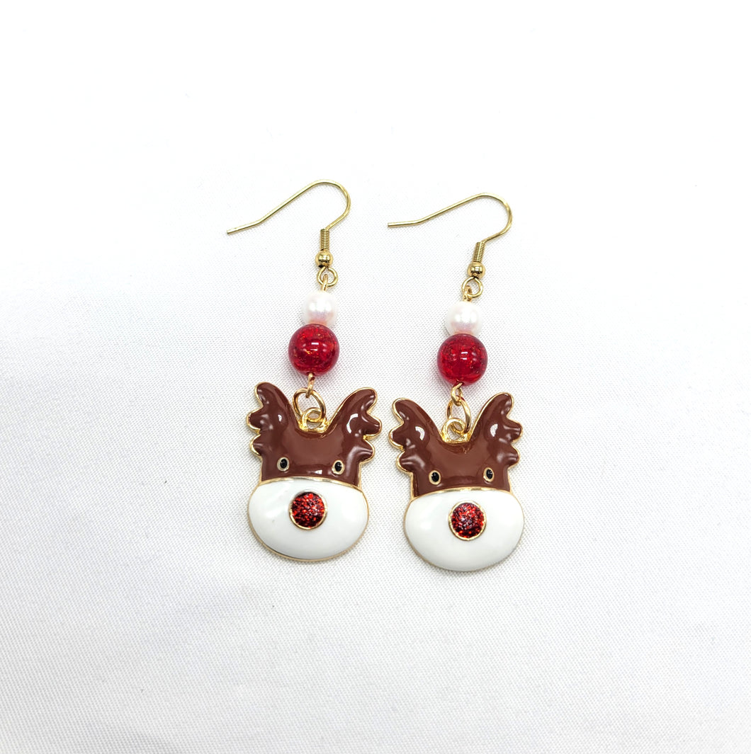 Enamel Reindeer with Beads Earrings