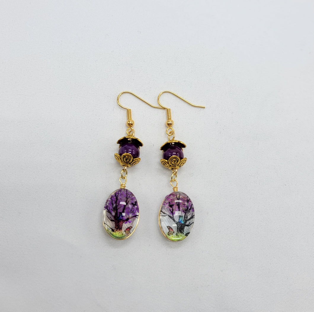 Purple Tree Earrings