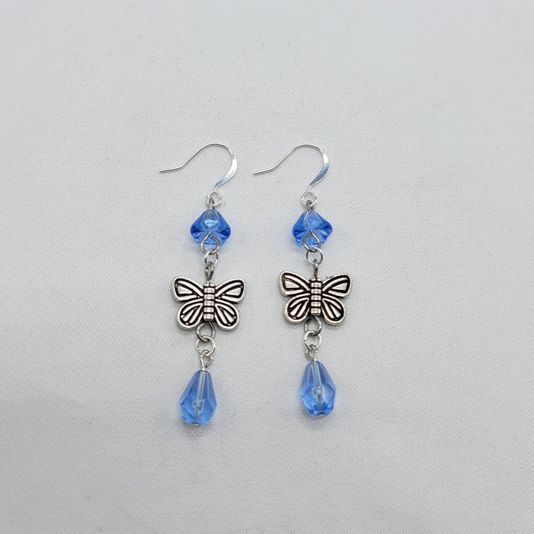 Blue Beads and Butterfly Earrings