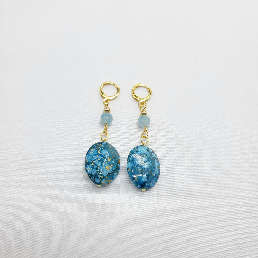 Blue and Gold Huggie Earrings