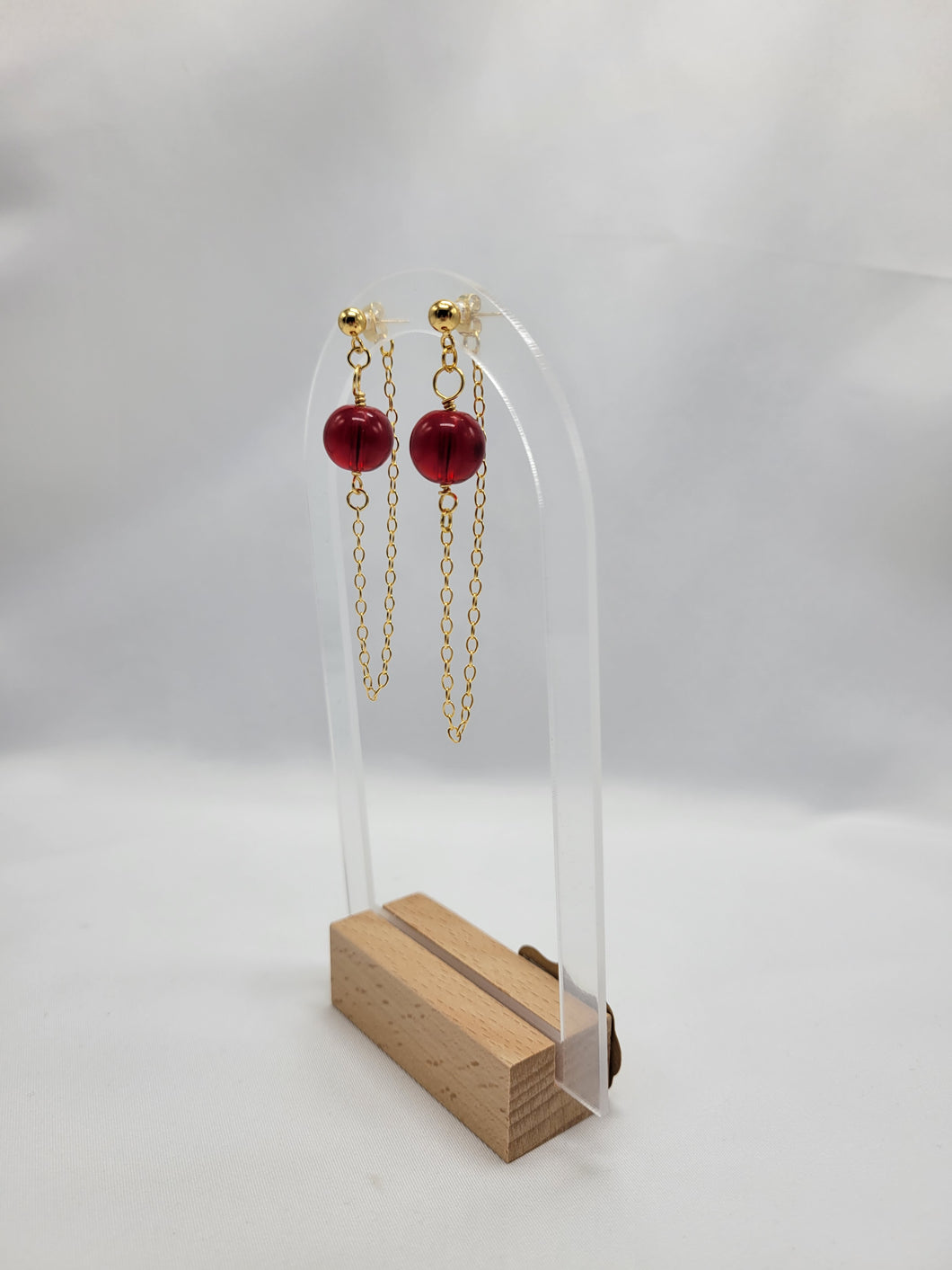 Chained Red Glass Bead Earrings