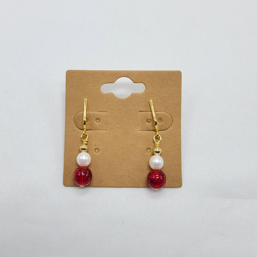 Red and Pearl Clip On Earrings