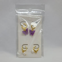 Load image into Gallery viewer, Butterfly and Pearl Huggie Earrings
