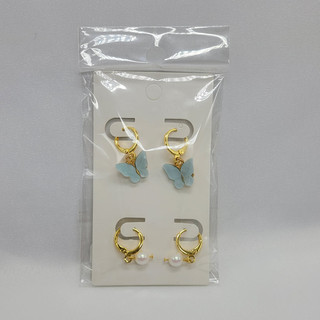 Butterfly and Pearl Huggie Earrings