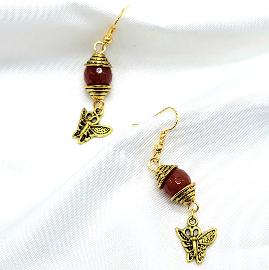 Carnelian and Butterfly Earrings