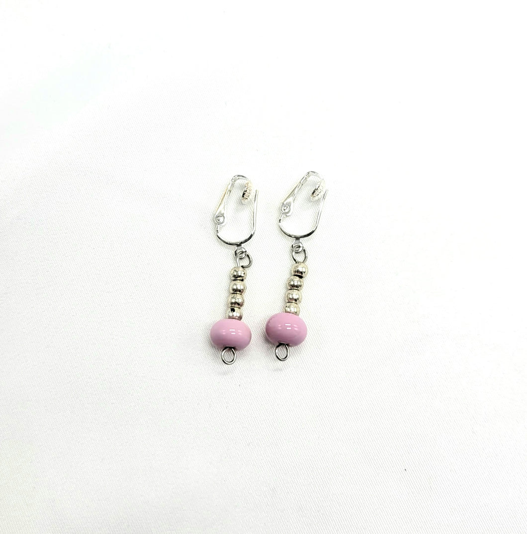 Pink Bead Clip-On Earrings