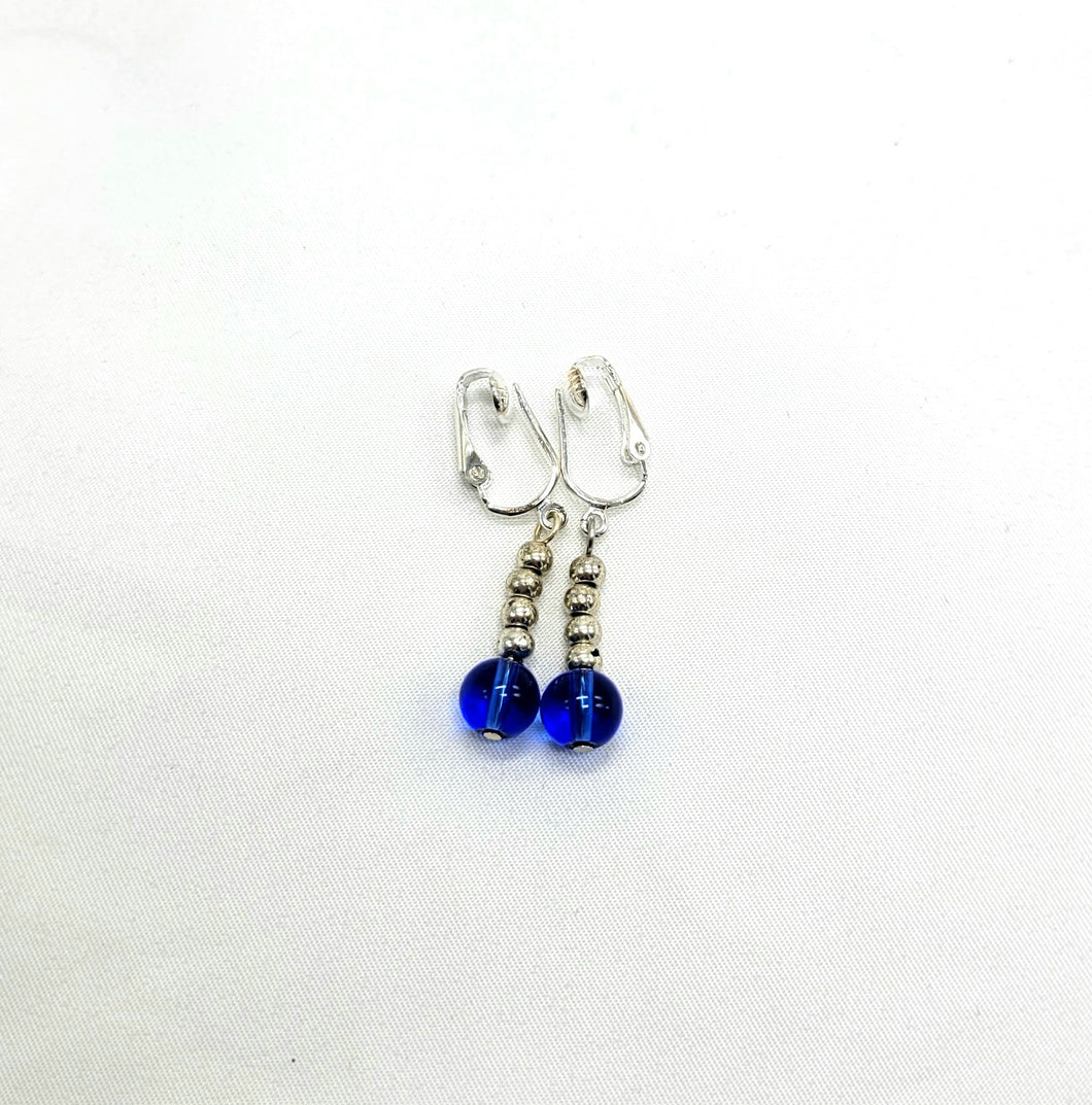 Cobalt Blue Glass Bead Clip-On Earrings