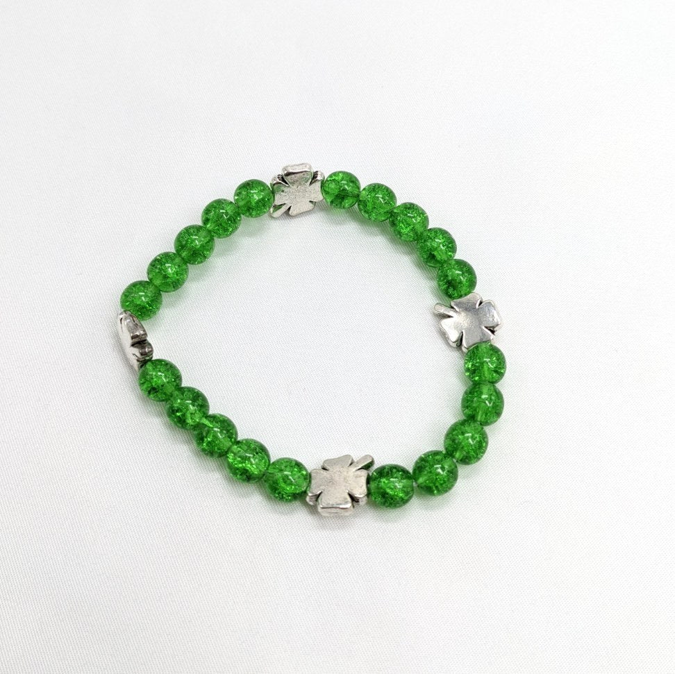 Cracked Glass and Silver Shamrock Bracelet