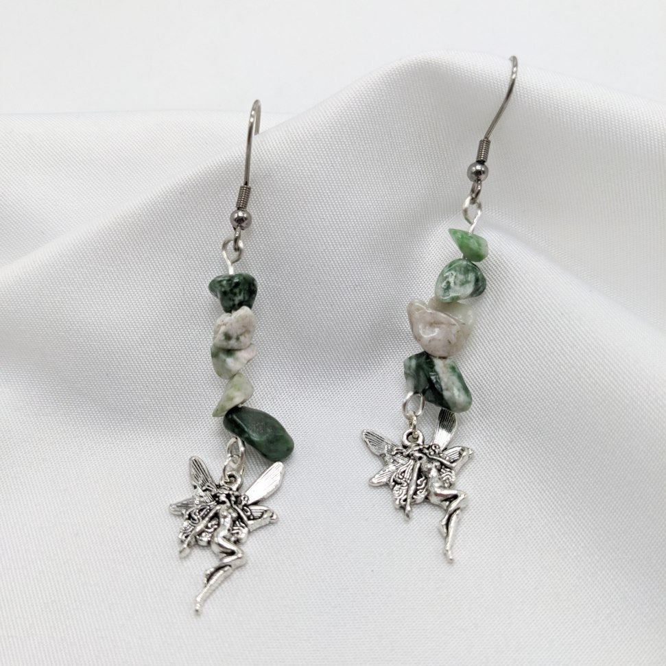 Tree Agate and Fairy Earrings