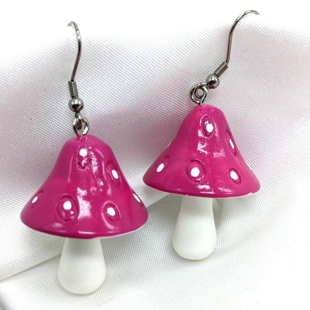 Dark Pink Mushroom Earrings