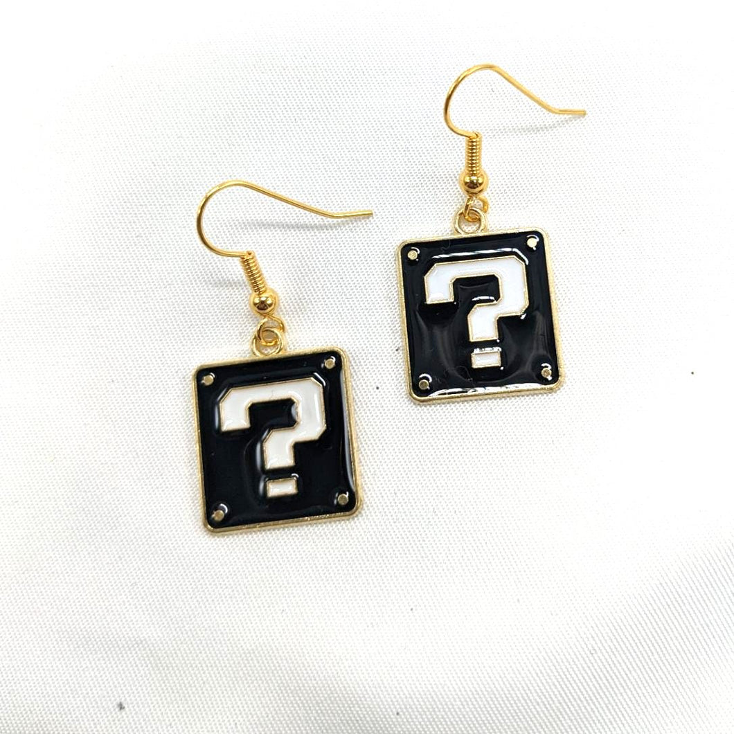 Black Question Box Earrings