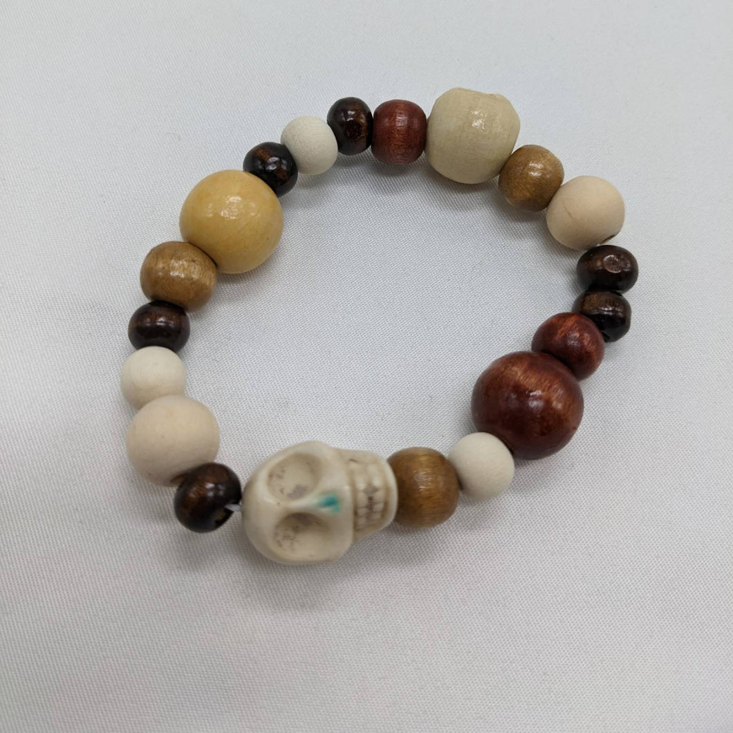 Ivory Skull Wood Bead Bracelet
